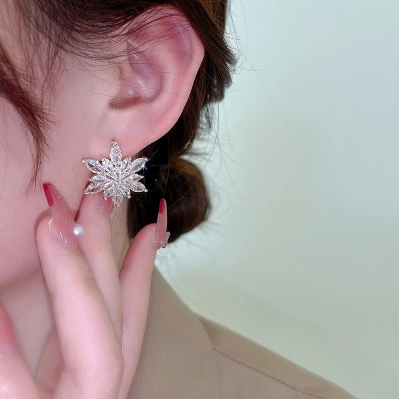 Star Flower Crystal Earrings (Silver)