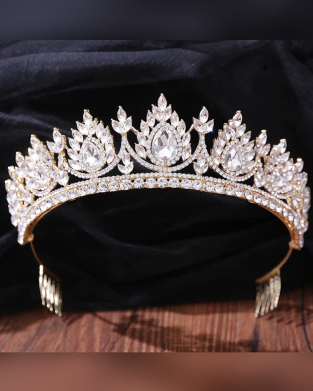 Amri Crystal Tiara Crown (Gold)