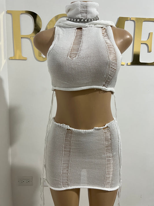 Zuri Hoodie Skirt Set (White)