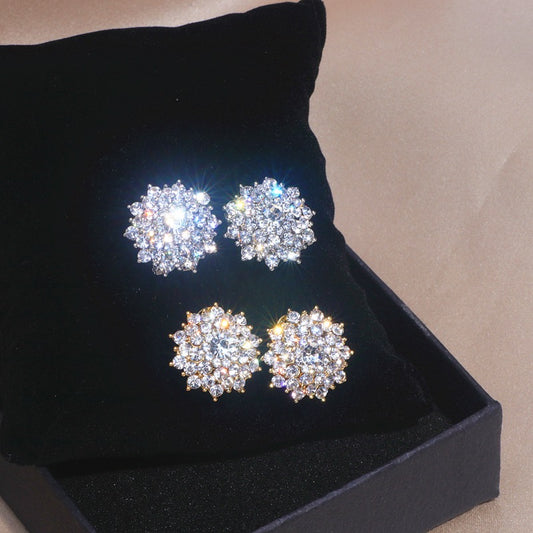 Bella Flower Crystal Knob Earrings (Silver)