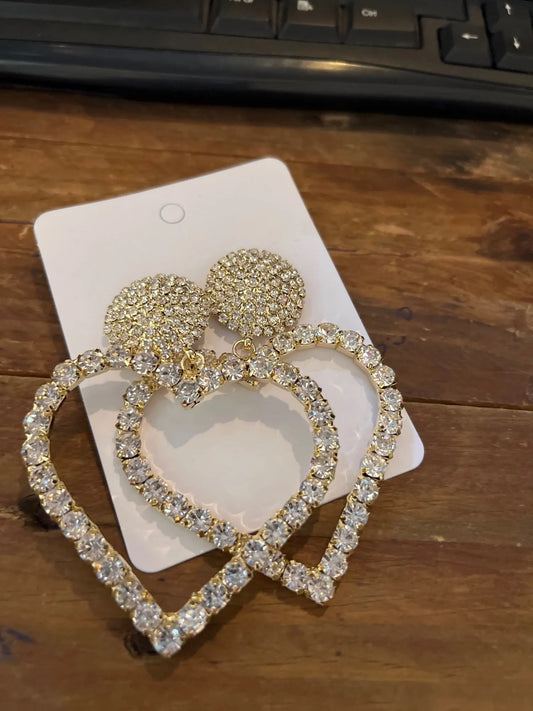 Glamorous Heart Crystal Earrings (Silver)