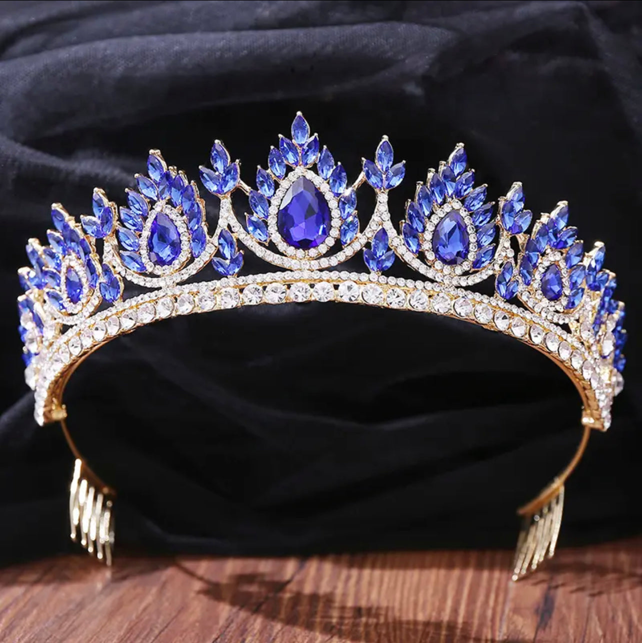 Amri Crystal Tiara Crown (Blue)