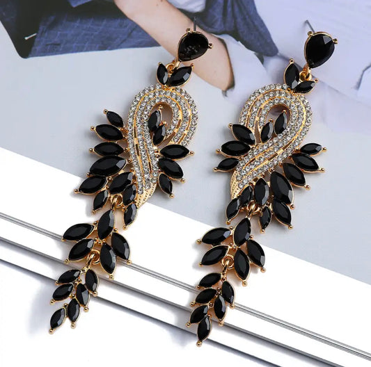 Hollywood Crystal Earrings (Black- Gold)