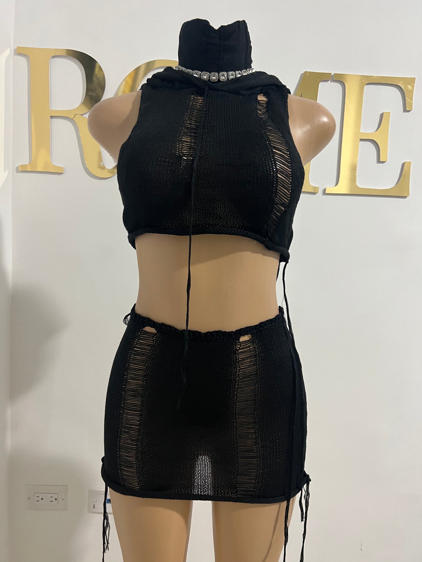 Zuri Hoodie Skirt Set (Black)