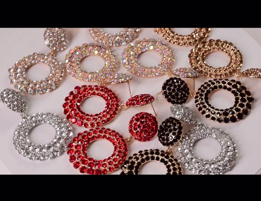 Saturn Crystal Earrings (Red)