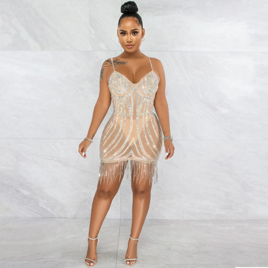 Cherri Crystal Dress (Nude)