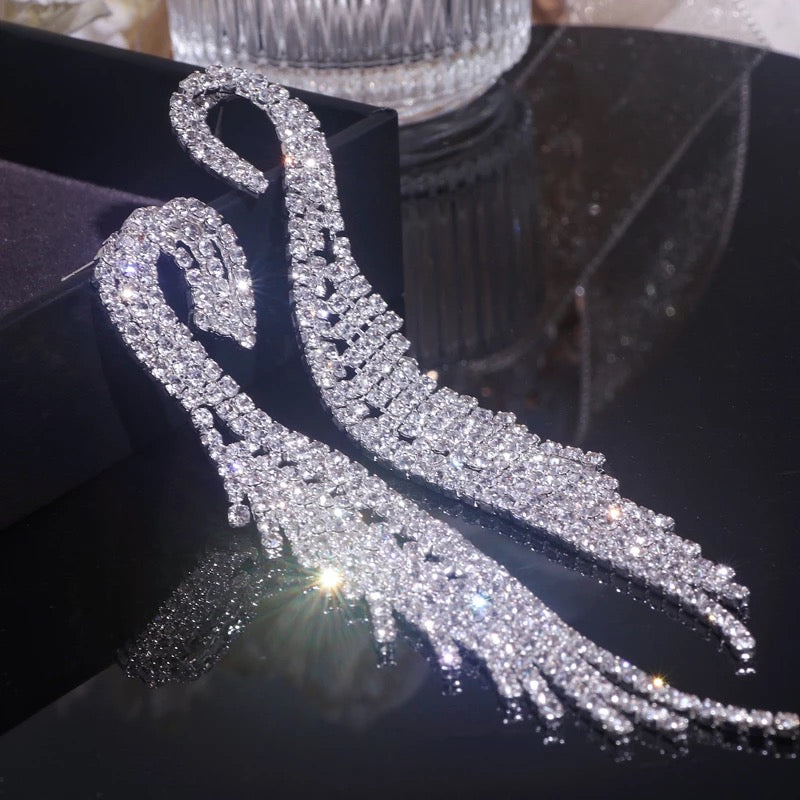 Swan Crystal Earrings (Silver)