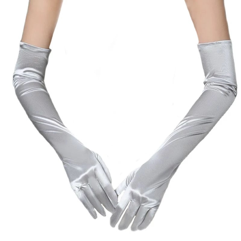 Long Satin Gloves (Grey)