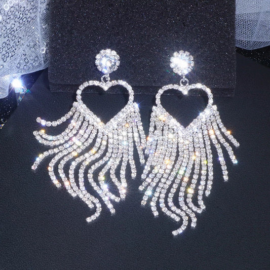 Open Heart Strings Crystal Earrings (Silver)