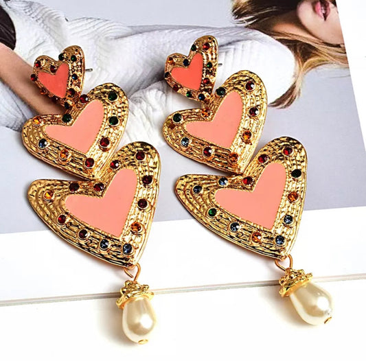 Tara Hearts Earrings (Pink)