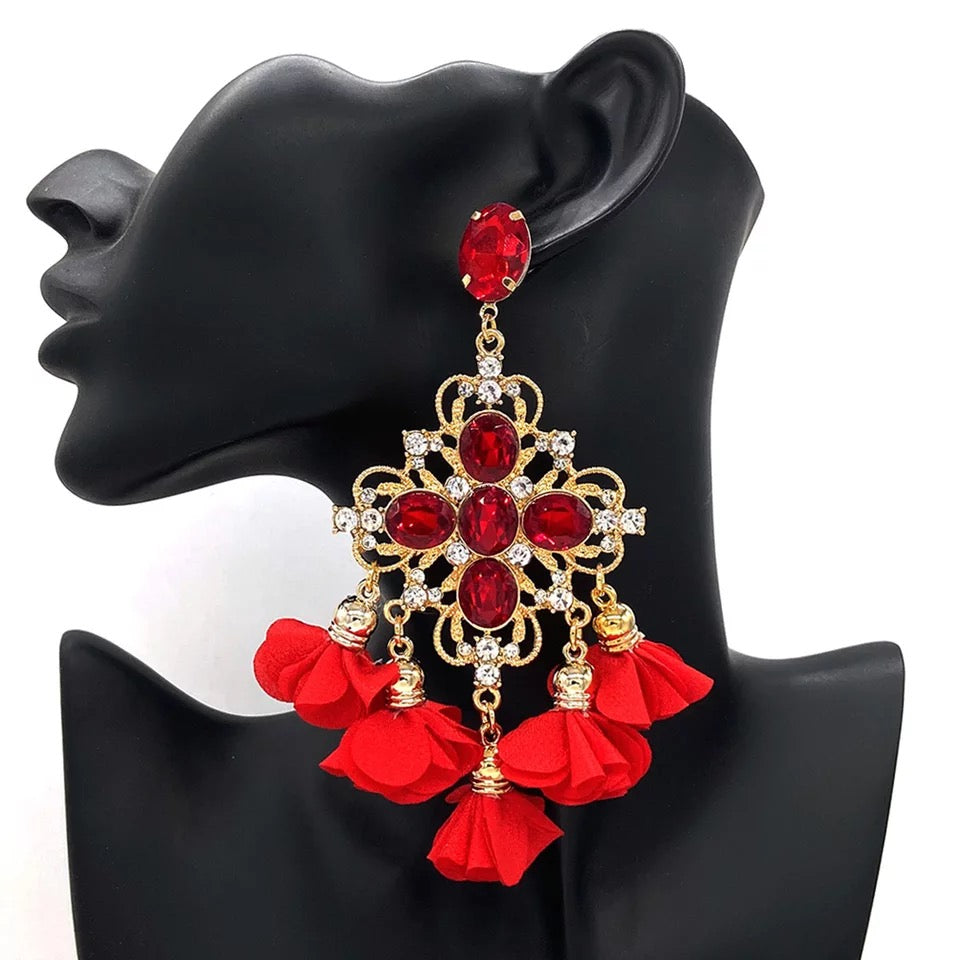 Cross Flower Earrings (Red)