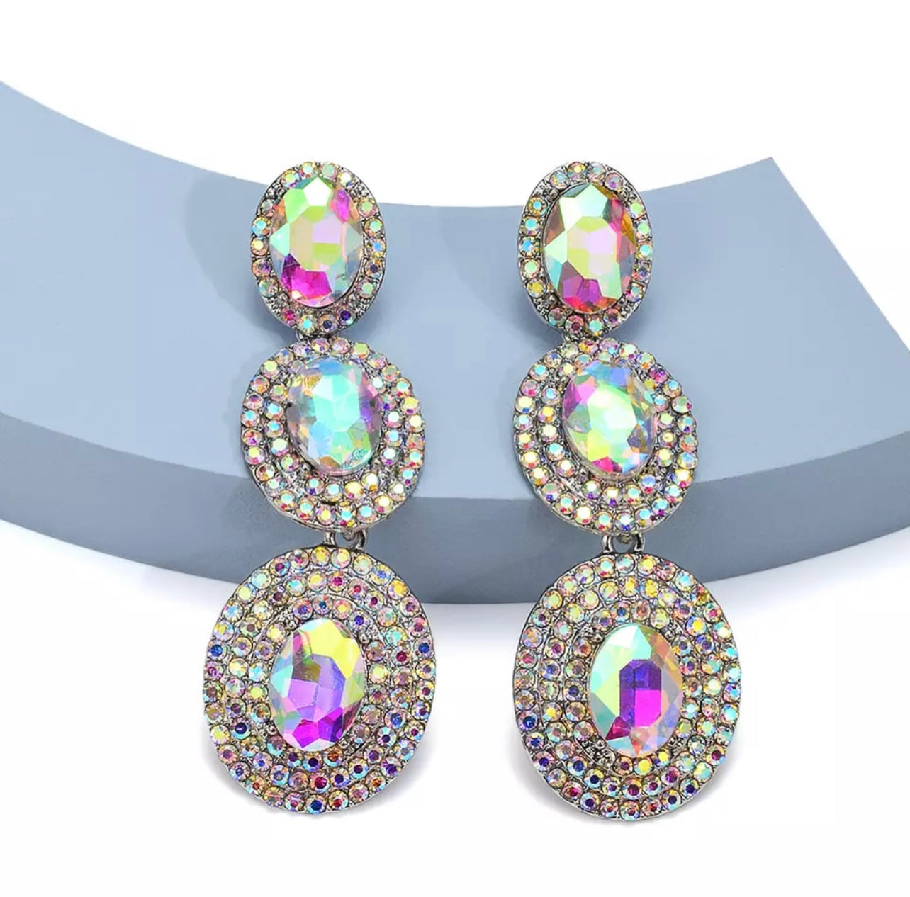 Chan Crystal Earrings (Multi Color Silver)