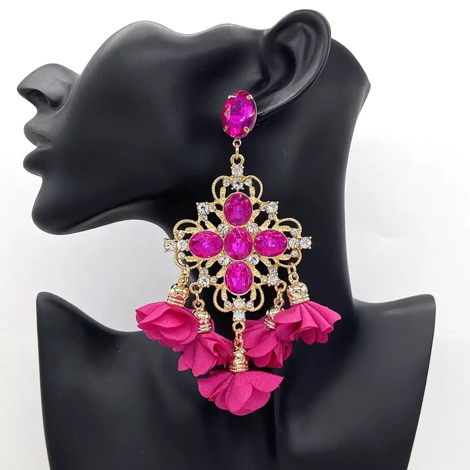 Cross Flower Earrings (Pink)