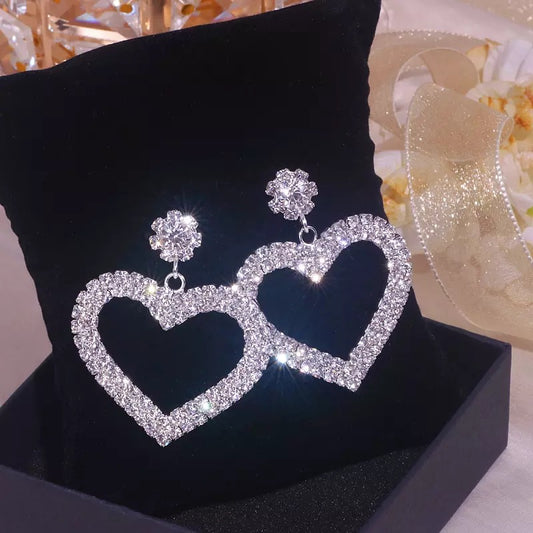 Heart Crystal Earrings (Silver)