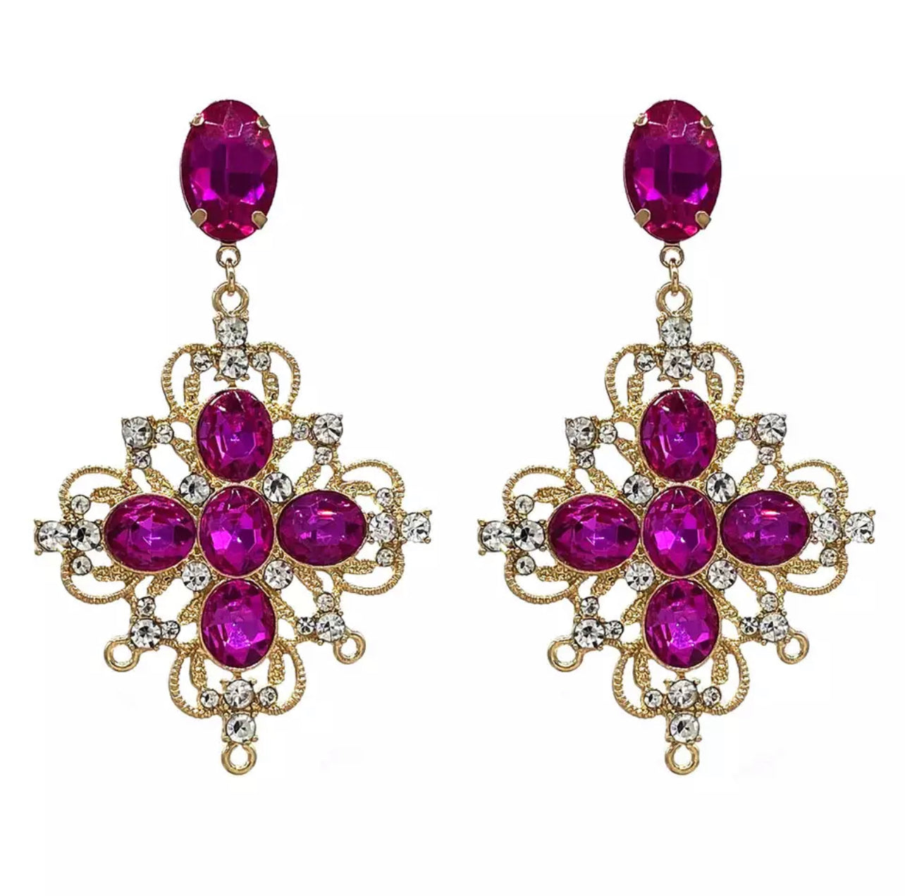 Cross Crystal Earrings (Pink)
