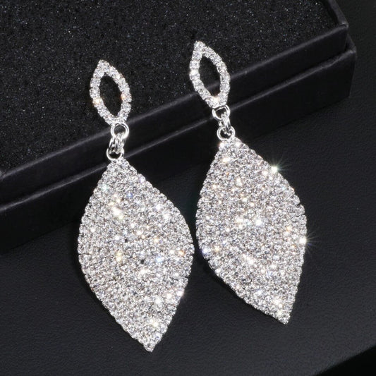 Crystal Leaf Earrings (Silver)