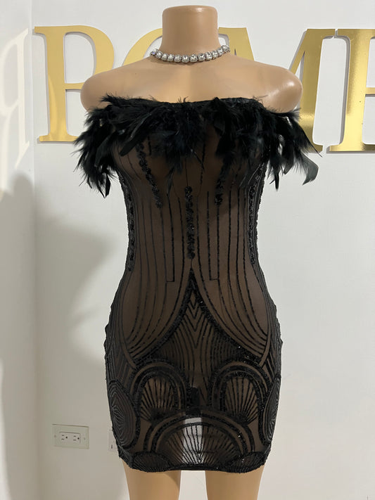 Krissy Feather Dress (Black)