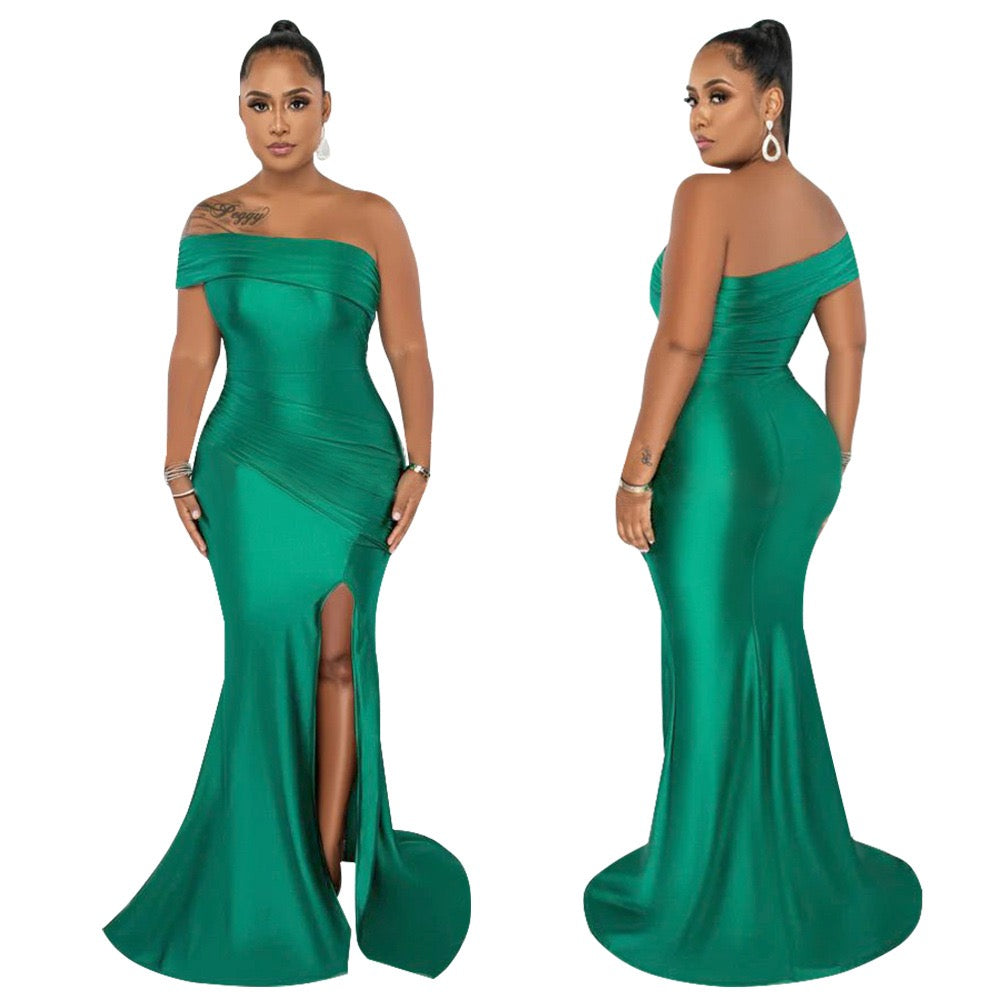 Kerry One Shoulder Dress (Green)