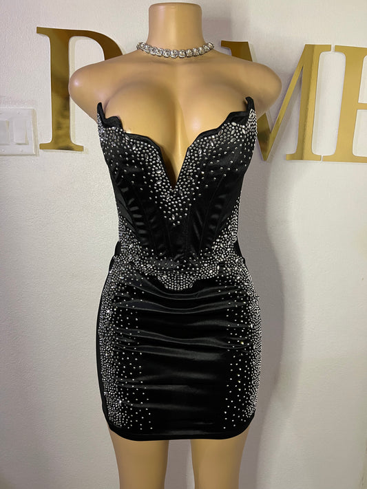 Eve Corset Crystal Dress (Black)