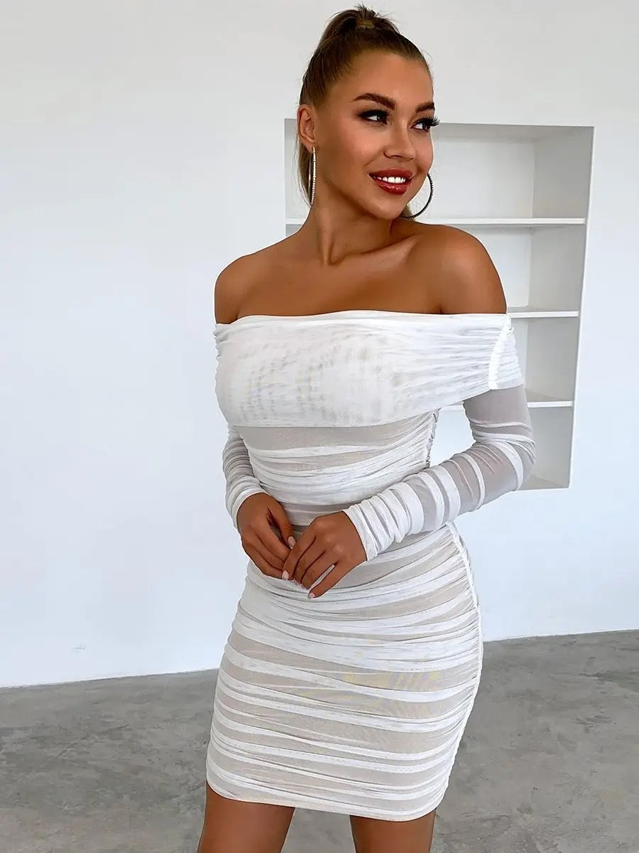 Porsha Long Sleeve Dress (White)