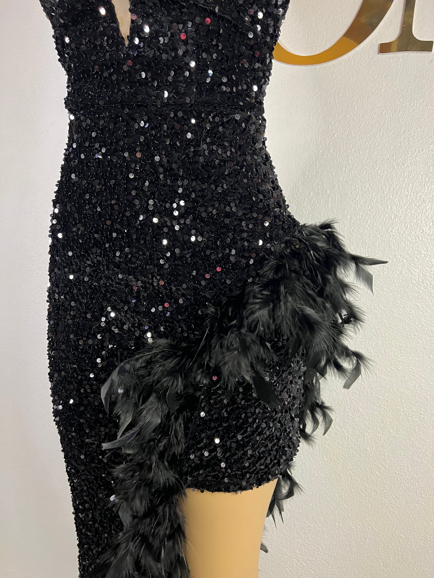 Octavia Feather Dress (Black)