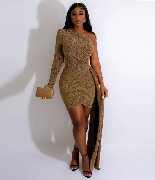 Allegra Elegant Short Dress (Brown)