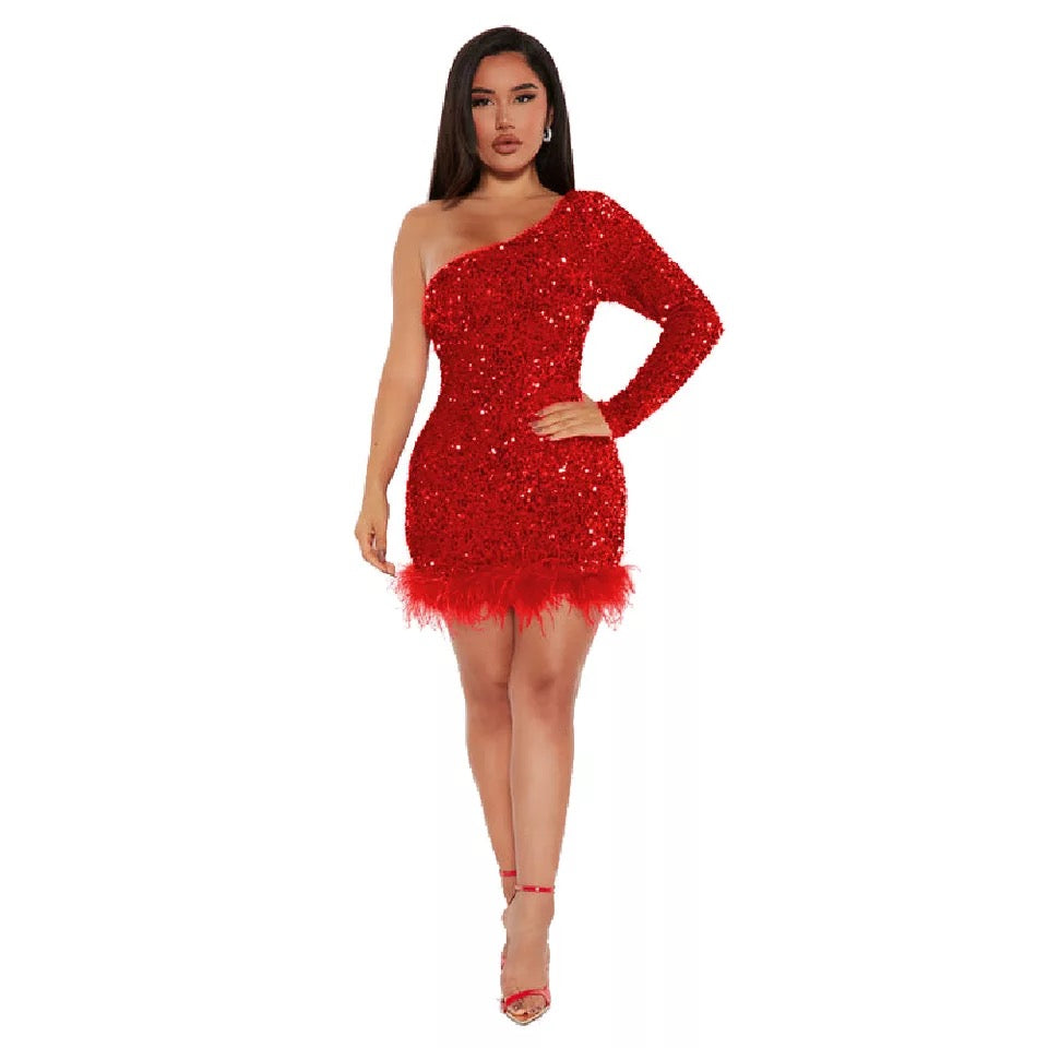 Holly Fur Dress (Red)