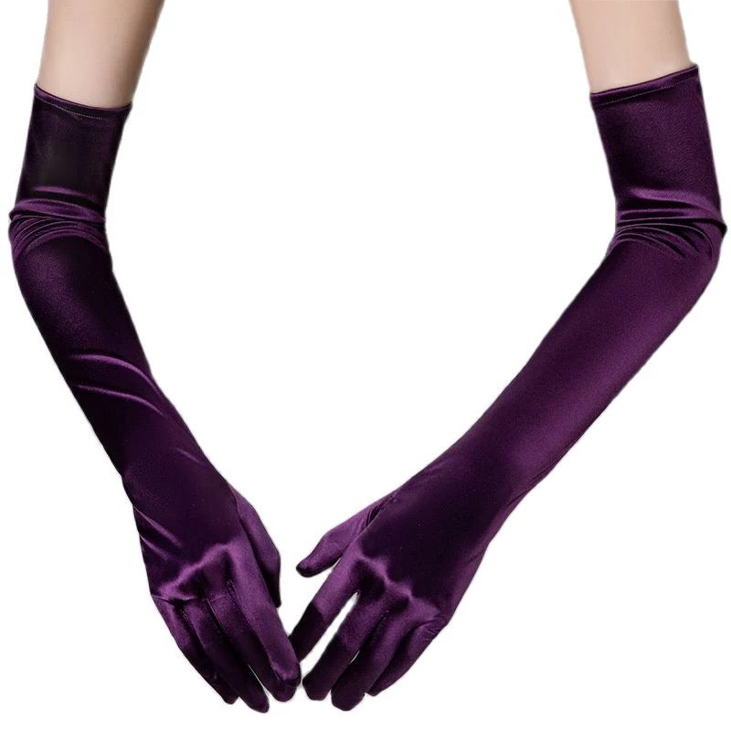 Long Satin Gloves (Dark Purple)