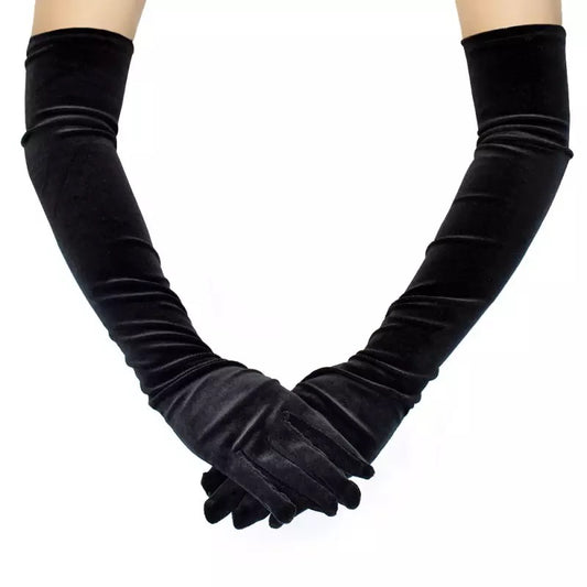 Long Velvet Gloves (Black)