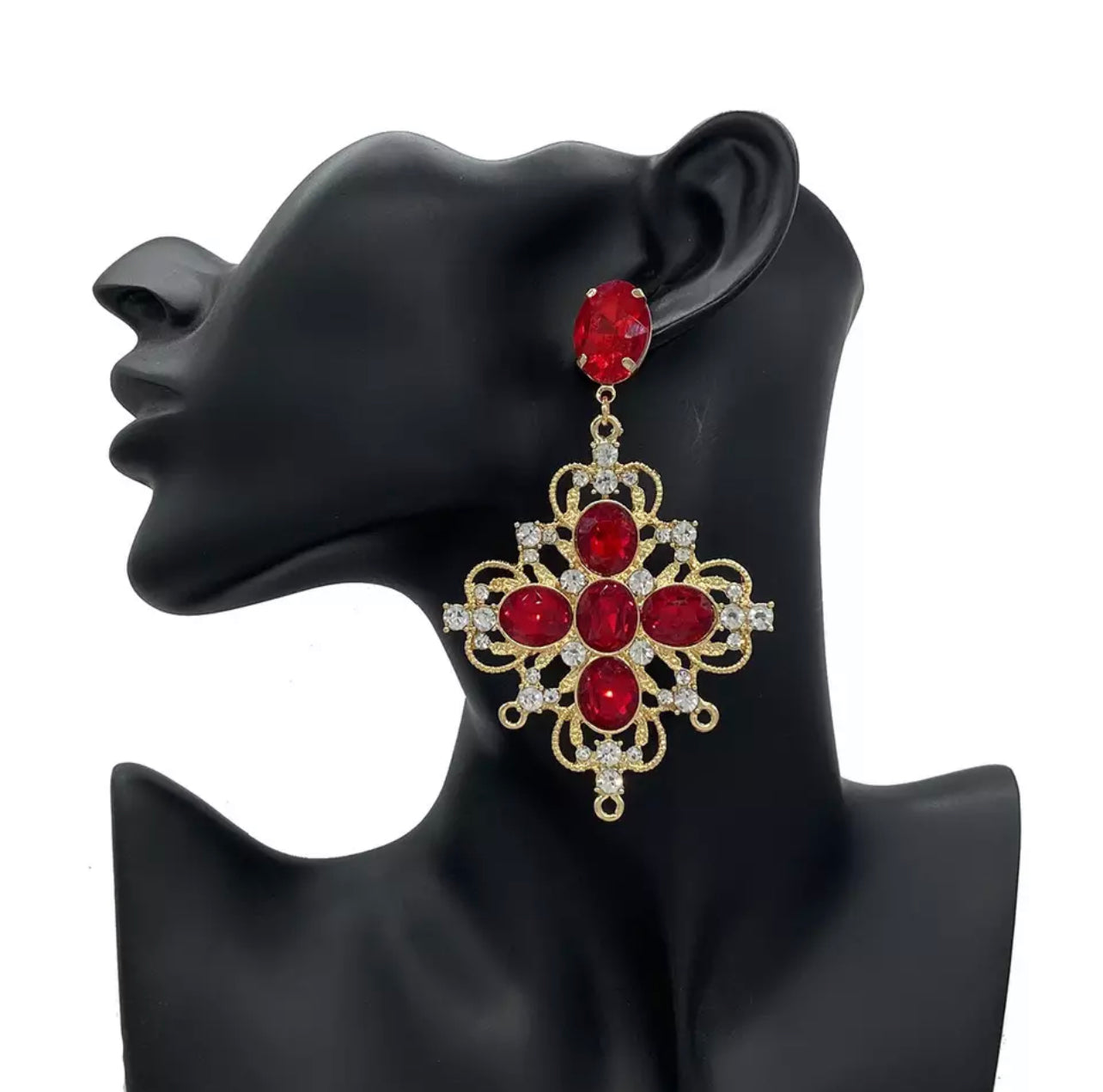 Cross Crystal Earrings (Red)