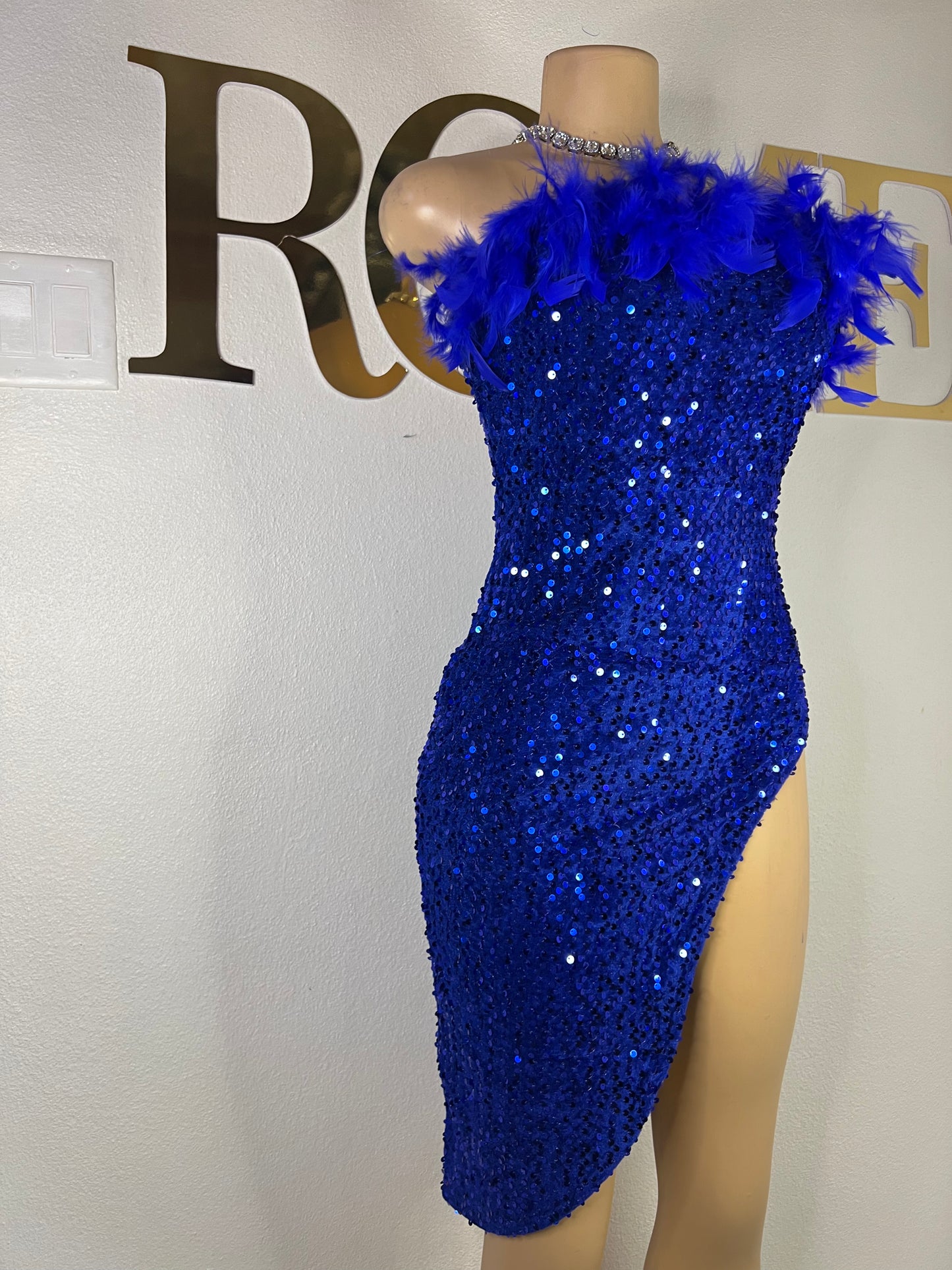 Kayla Feather Dress (Blue)