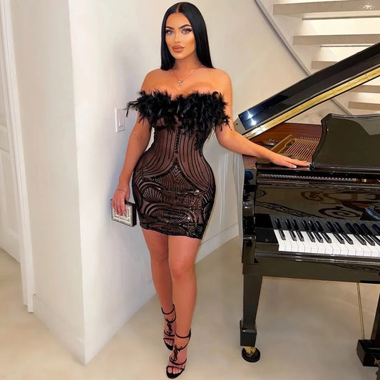 Krissy Feather Dress (Black)