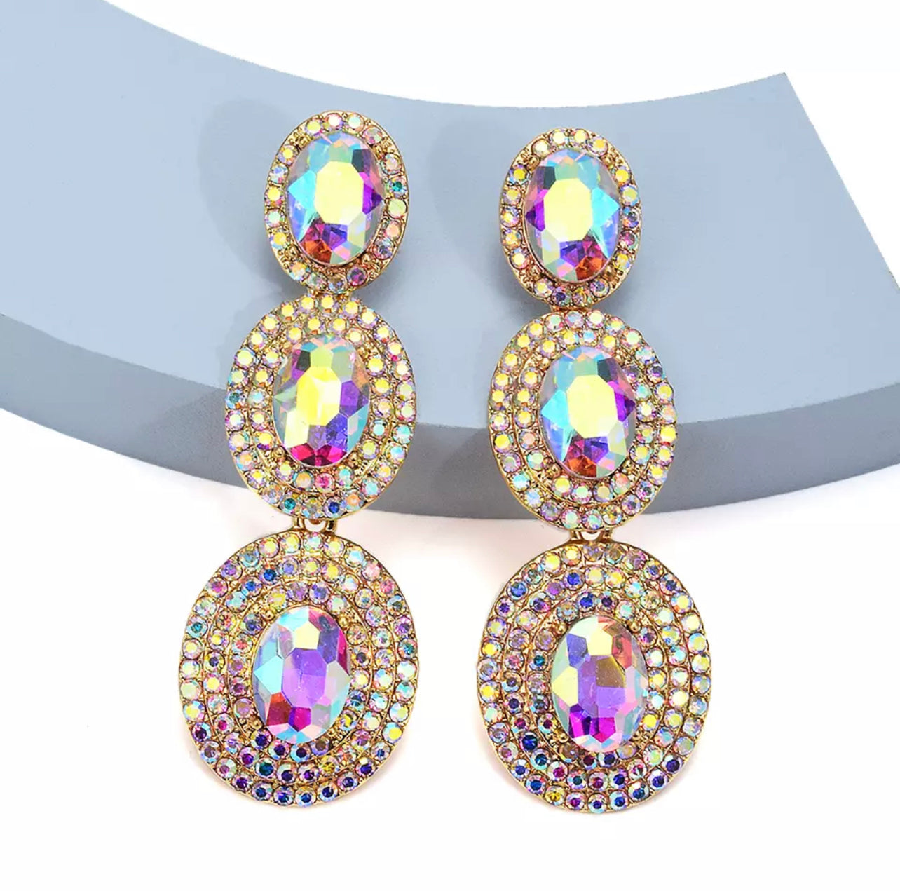 Chan Crystal Earrings (Multi Color Gold)