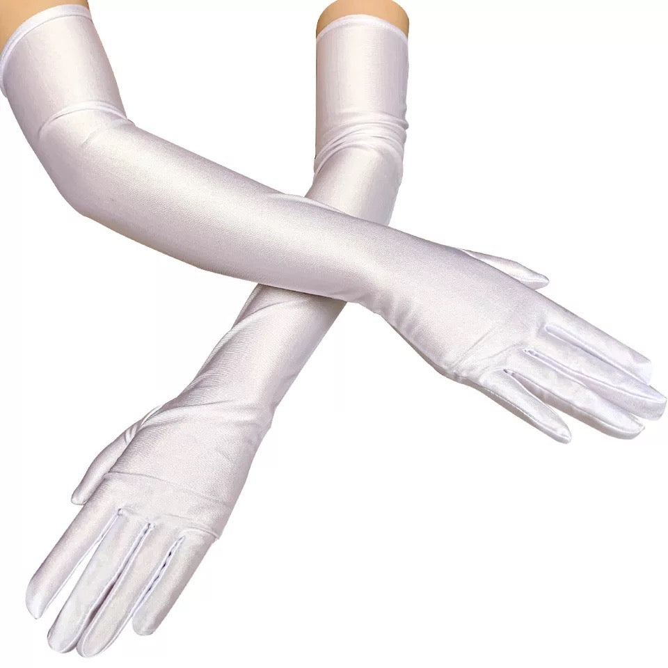 Long Satin Gloves (White)