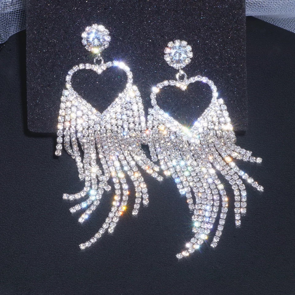 Open Heart Strings Crystal Earrings (Silver)