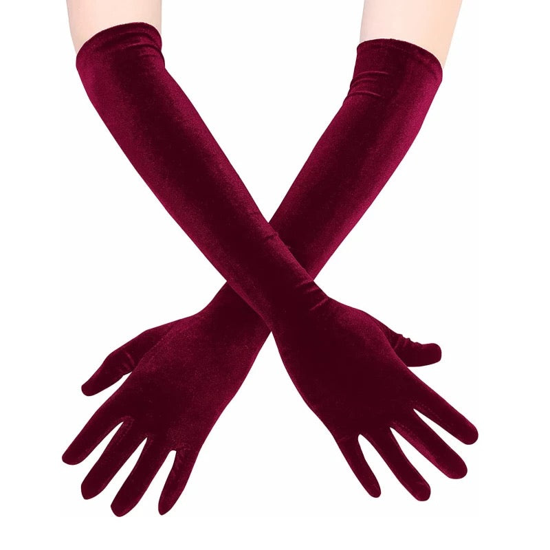 Long Velvet Gloves (Burgundy)