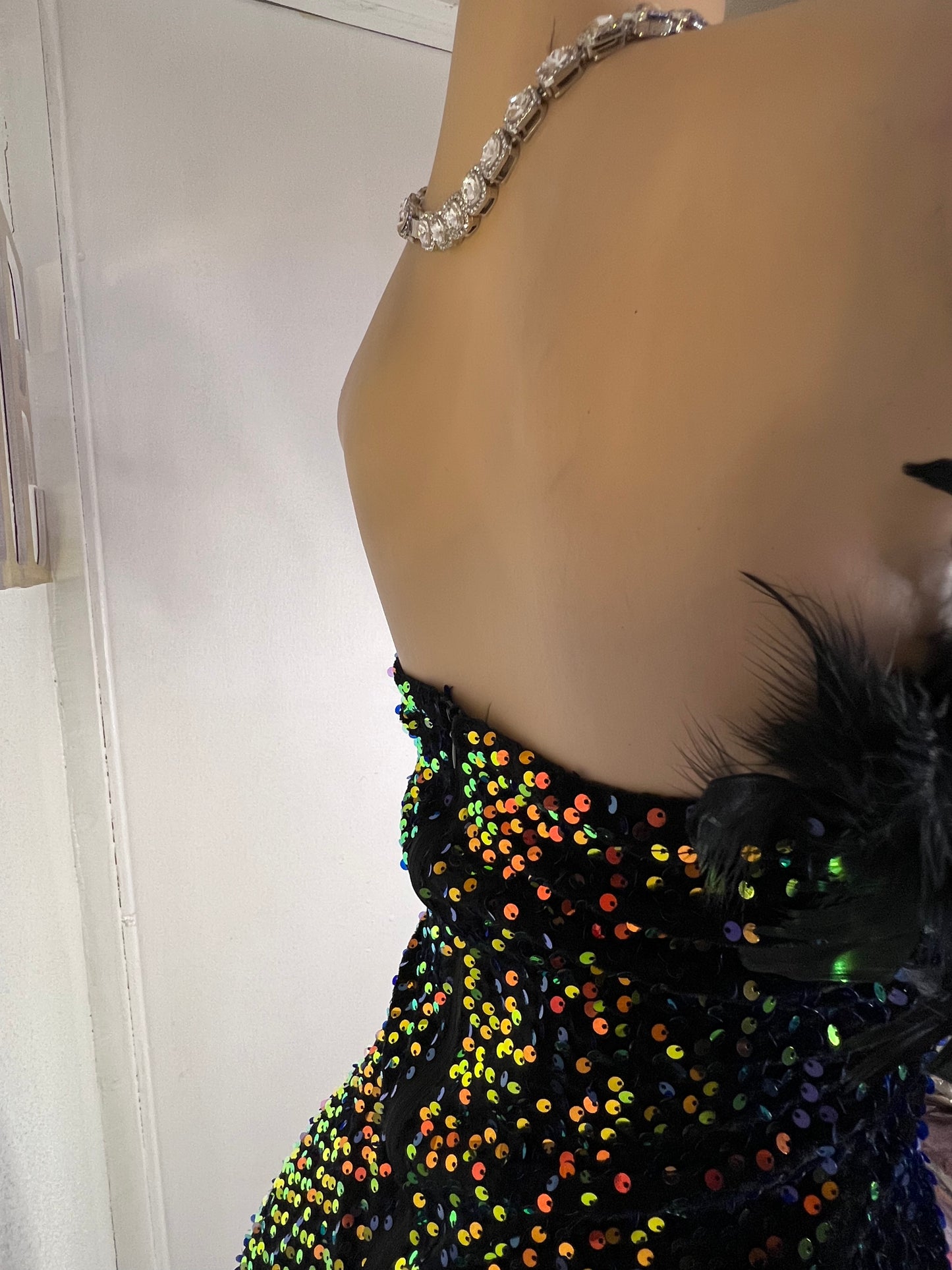 Kayla Feather Dress (Black)