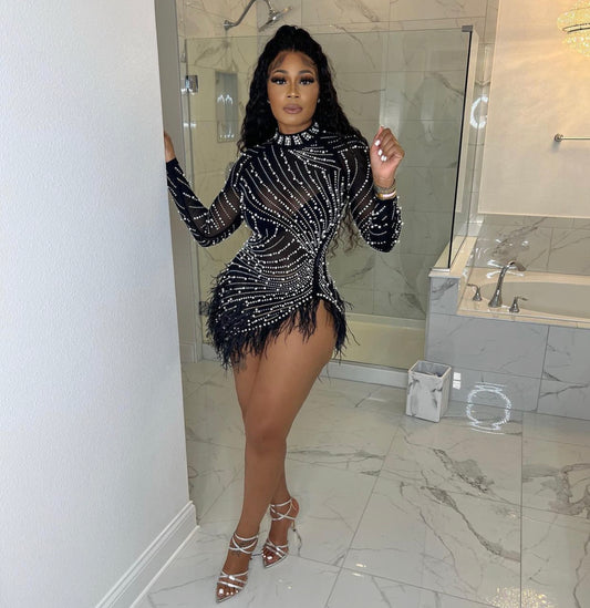 Ellie Feather Dress (Black)