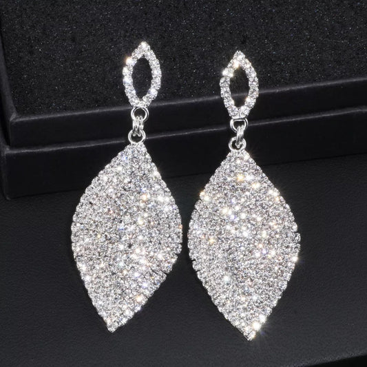 Crystal Leaf Earrings (Silver)