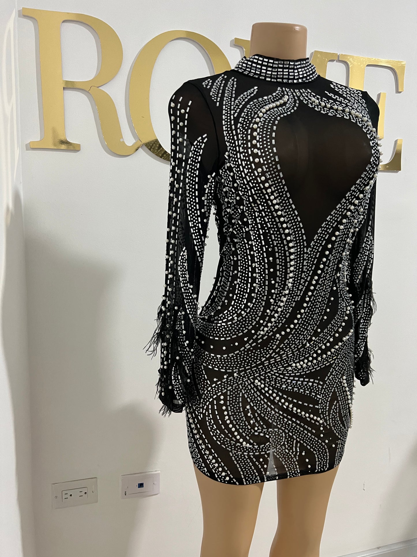 Jackie Pearl Crystal Dress (Black)