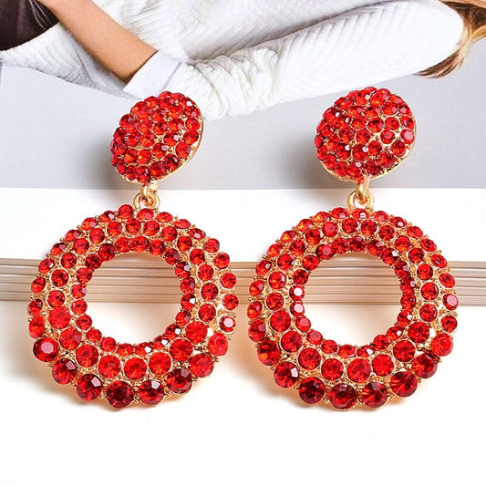 Saturn Crystal Earrings (Red)
