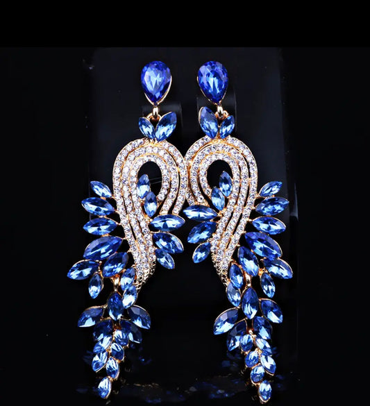 Hollywood Crystal Earrings (Blue- Gold)