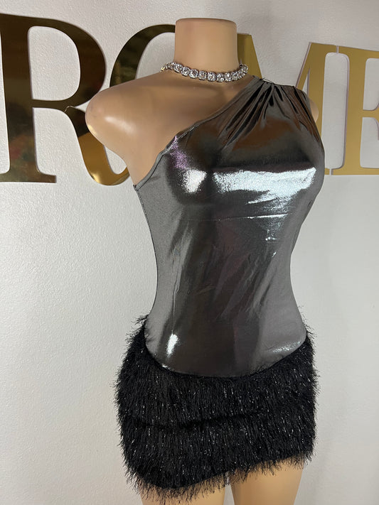 Iris Fringe Mini Dress (Grey)