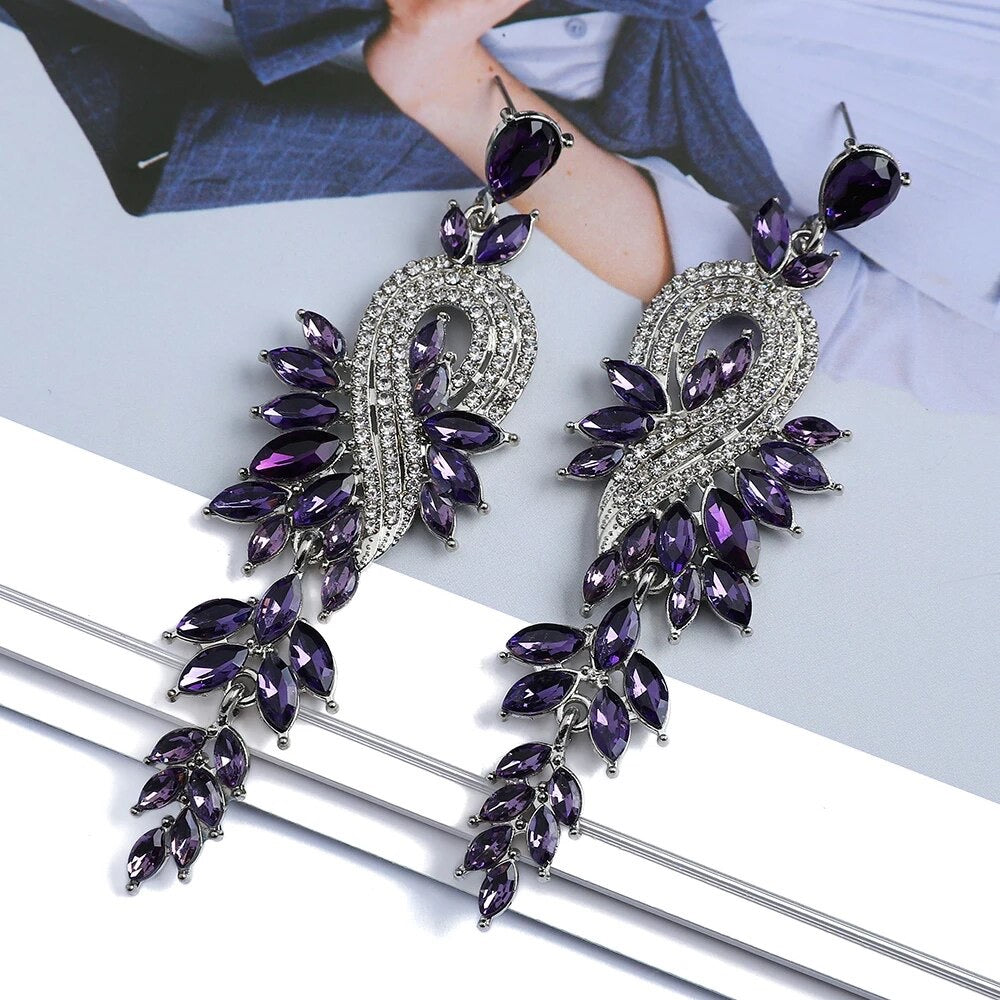Hollywood Crystal Earrings (Purple- Silver)
