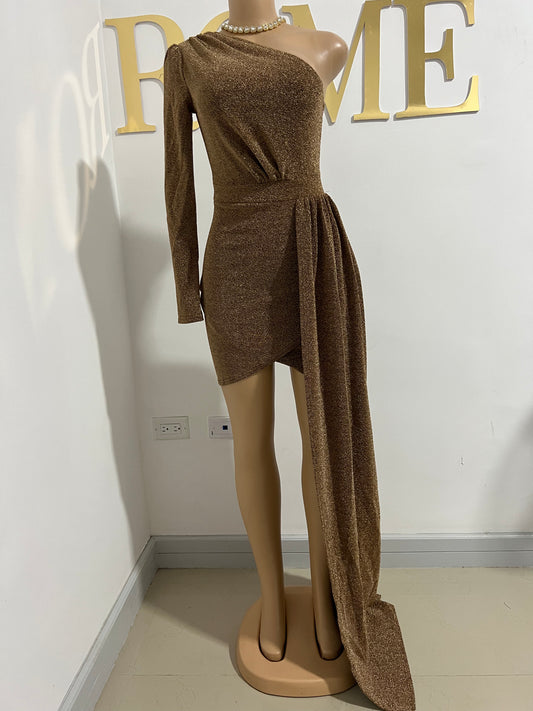 Allegra Elegant Short Dress (Brown)