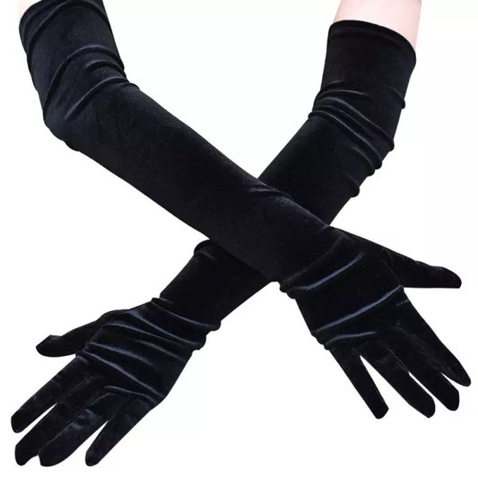 Long Velvet Gloves (Black)