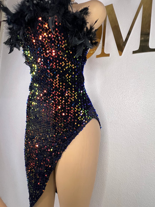 Kayla Feather Dress (Black)