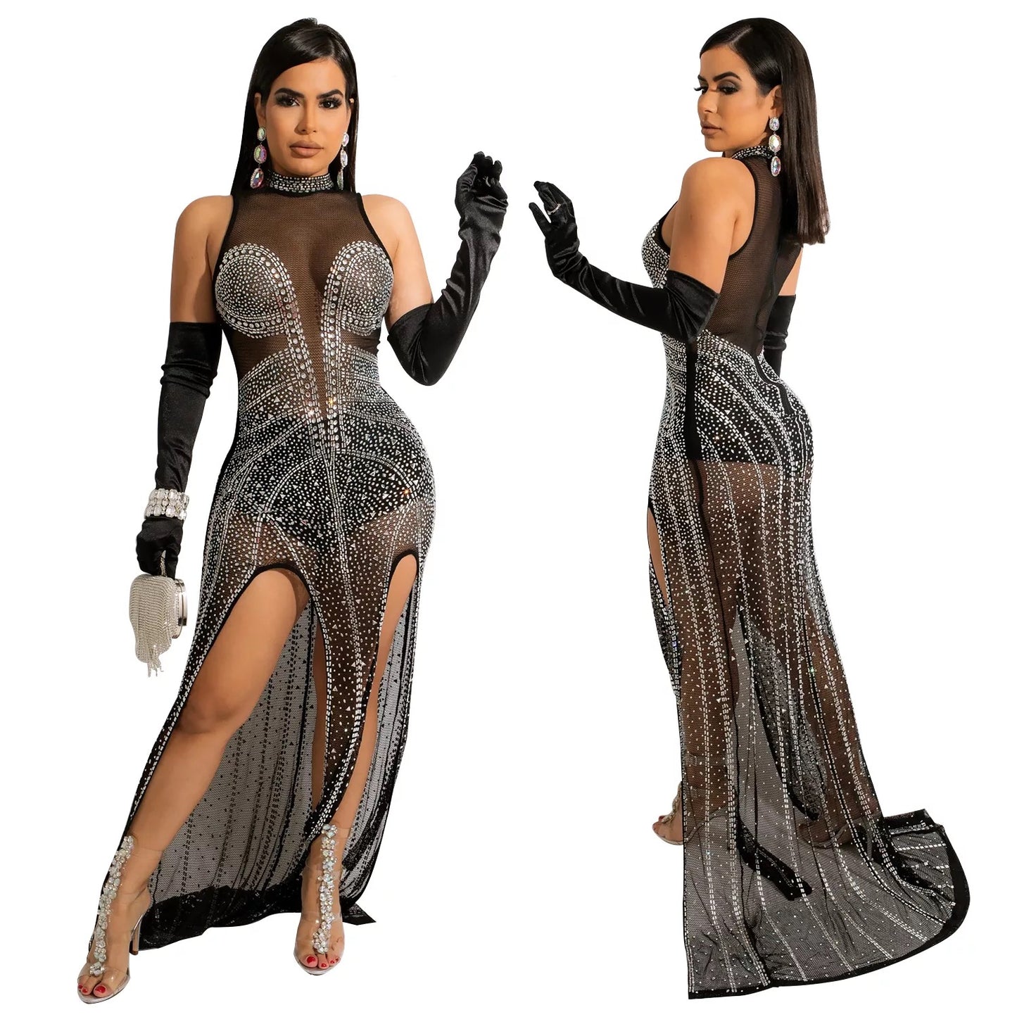Athena Crystal Dress (Black)