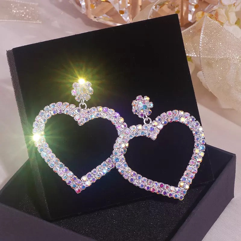 Heart Crystal Earrings (Multi color- Silver)