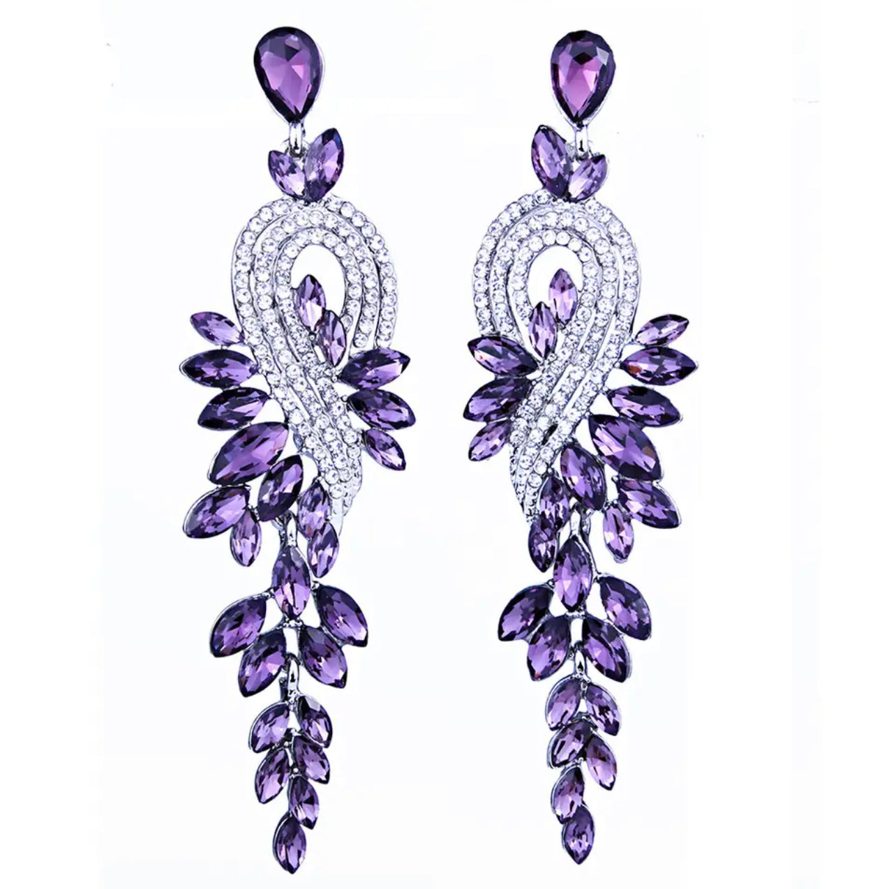 Hollywood Crystal Earrings (Purple- Silver)